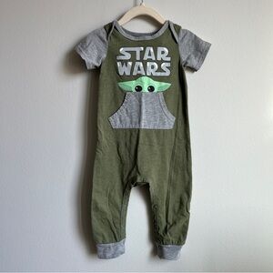 Star Wars The Mandalorian Baby Yoda Coverall w/ Pocket Gray Green Sz 18mo
